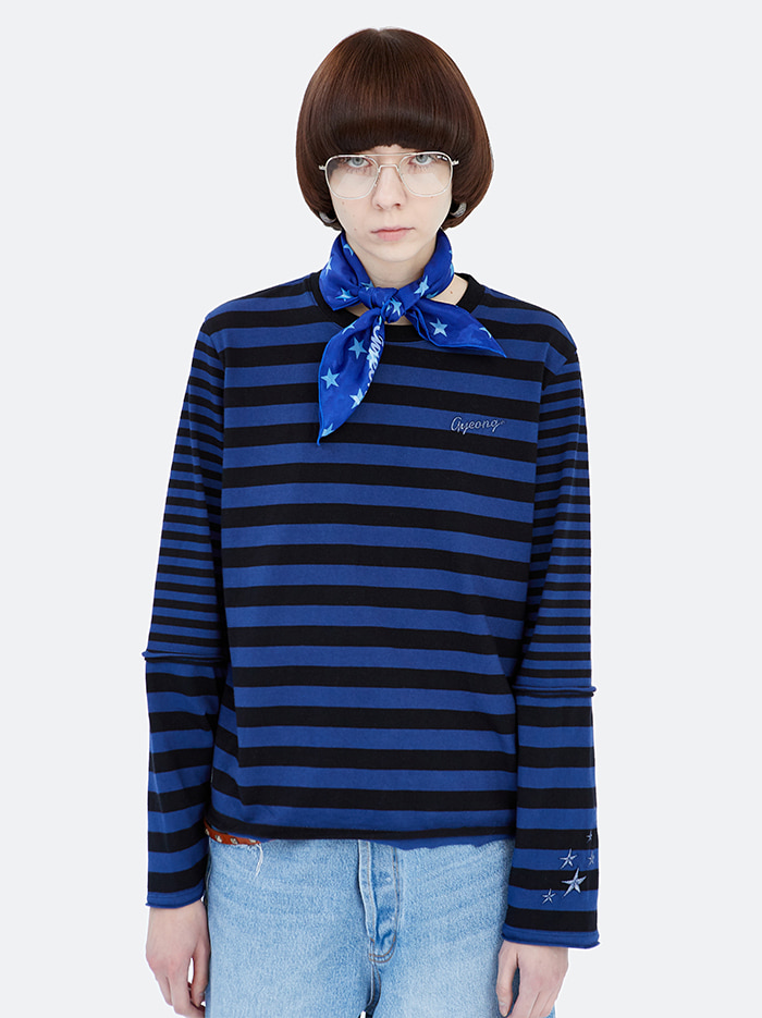 P-Dyed Stripe Long Sleeve Tee_Blue
