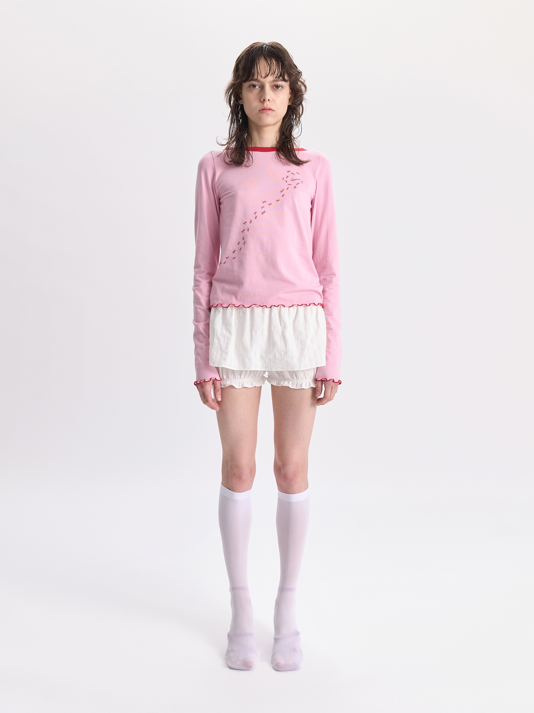 Boat Neck Ants Long Sleeve Top_Pink &amp; Red